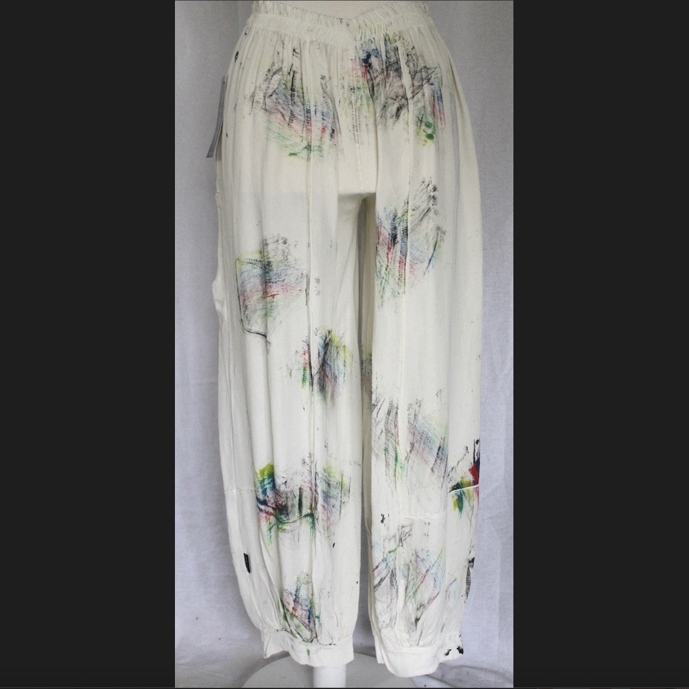 Sarah Santos Cream Wide Leg with Cuffs Pants Sz S - Picture 3 of 9